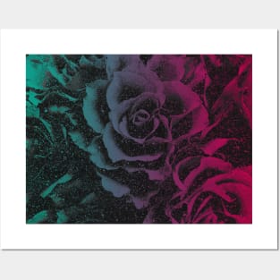 colorful roses pattern pink green floral flower mask gift Posters and Art